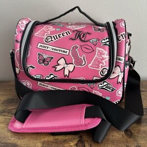 New Juicy Couture Cooler Lunch Box Bag Crossbody Pink Silver Cheetah Butterfly